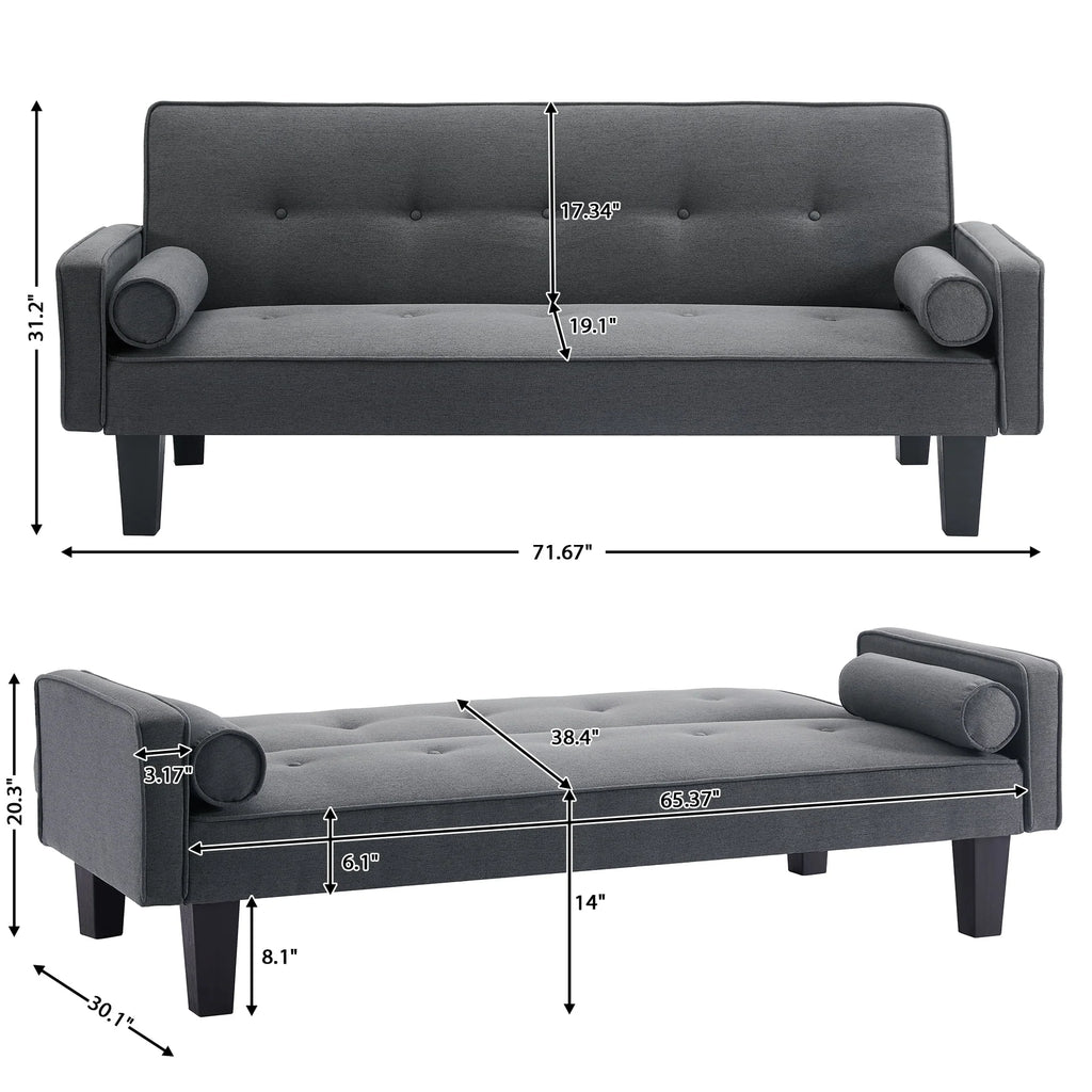 Convertible Futon Sofa Bed,Gray Upholstered Futon Couch Fabric Sleeper Sofa for Living Room Apartment