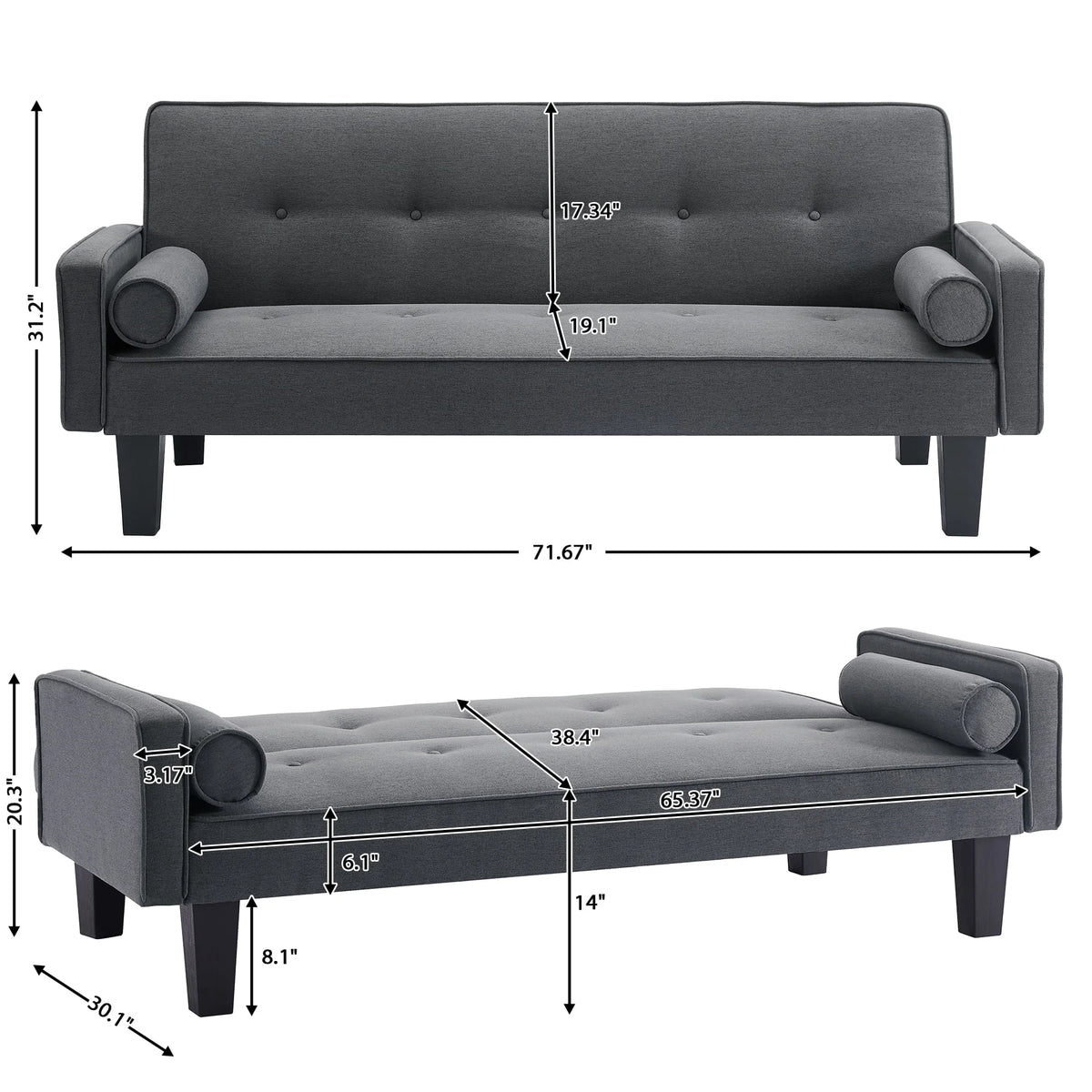 Convertible Futon Sofa Bed,Gray Upholstered Futon Couch Fabric Sleeper Sofa for Living Room Apartment