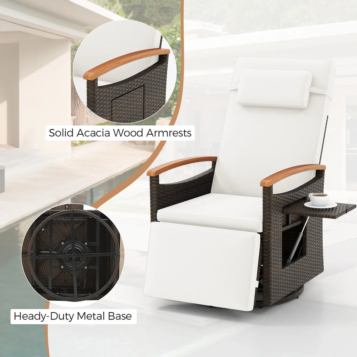 Costway Outdoor 360" Swivel Rattan Recliner Chair Patio Wicker Chaise Lounge Chair Beige