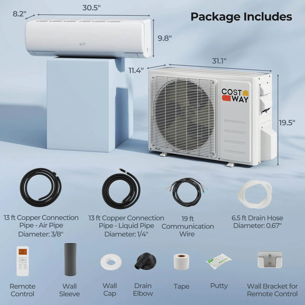 Costway 11500 BTU Wifi Enabled Mini Split Air Conditioner & Heater Works with Alexa 750 Sq.Ft 17 SEER2 115V