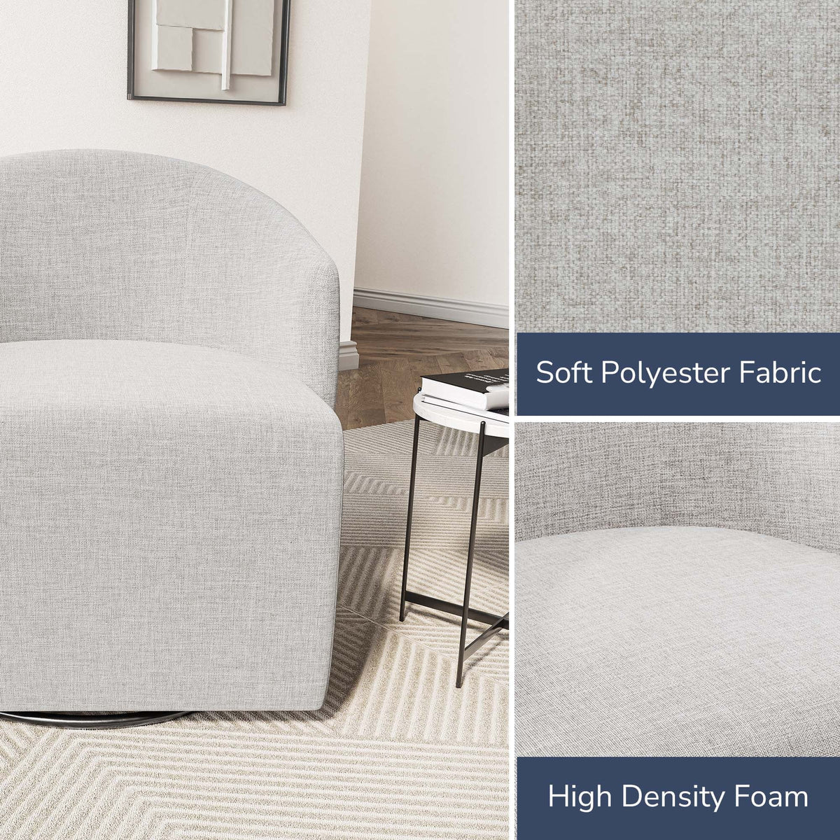 BELLEZE Swivel Accent Chair, Modern Upholstered Swivel Armchair 360 Degree Barrel Chair Comfy Corner Chair for Living Room Bedroom [Set of 2] - Malta (Light Grey)