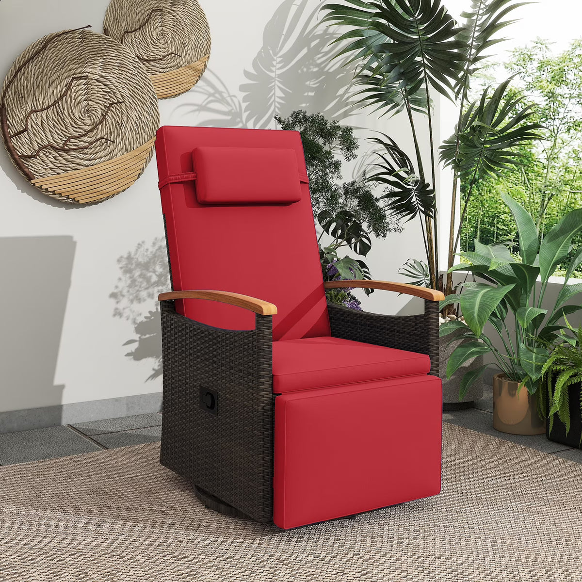 Costway Outdoor 360" Swivel Rattan Recliner Chair Patio Wicker Chaise Lounge Chair Beige