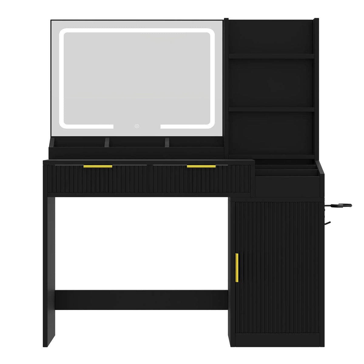 Craftian White Makeup Vanity Desk with Large Mirror and Lights, Dressing Table with 2 Storage Drawers & Power Outlets