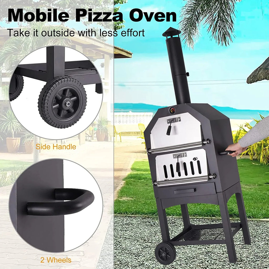 Techmilly Wood Fired Outdoor Pizza Oven, Black