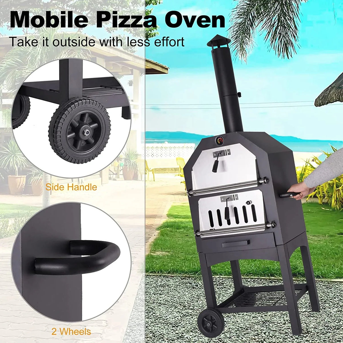 Techmilly Wood Fired Outdoor Pizza Oven, Black