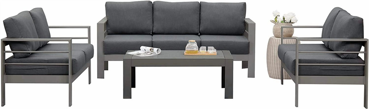 Superjoe Outdoor 3 Seats Patio Aluminum Sofa Furniture, Couch Gray Metal Chair with Cushions, Dark Grey