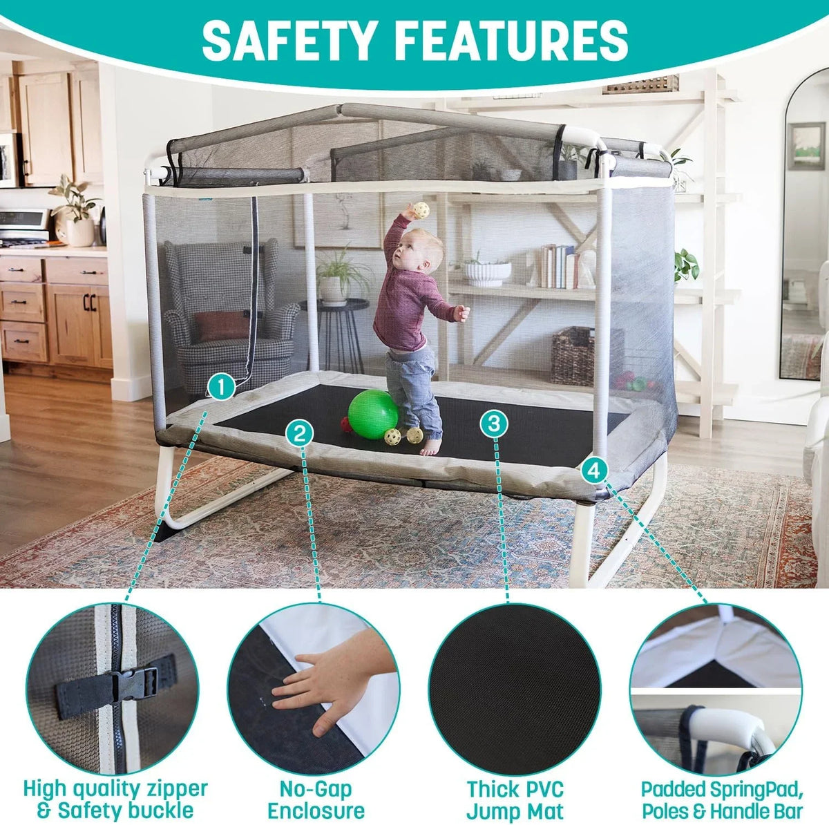 Skywalker Trampoline 6x4ft Rectangle Trampoline with Enclosure Net for Kids and Toddlers, up to 200 LB Safe and Stylish Design Blue and Purple