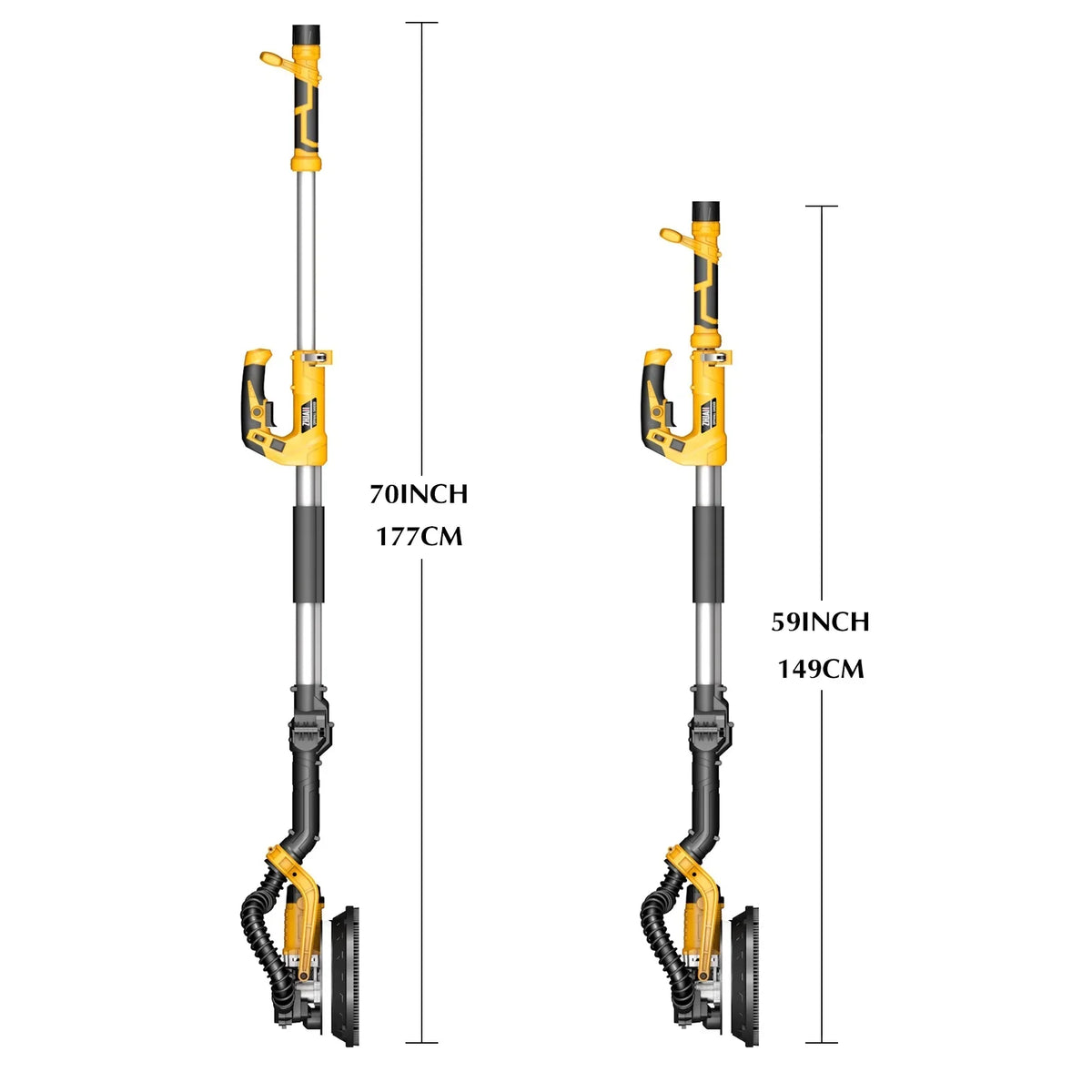 ZHJAN Electric Drywall Sander with Vacuum - Heavy Duty 880W, 5-Speed 1000-2100RPM, Extendable Handle, 12 Discs & Dust Bag, LED Light (59")