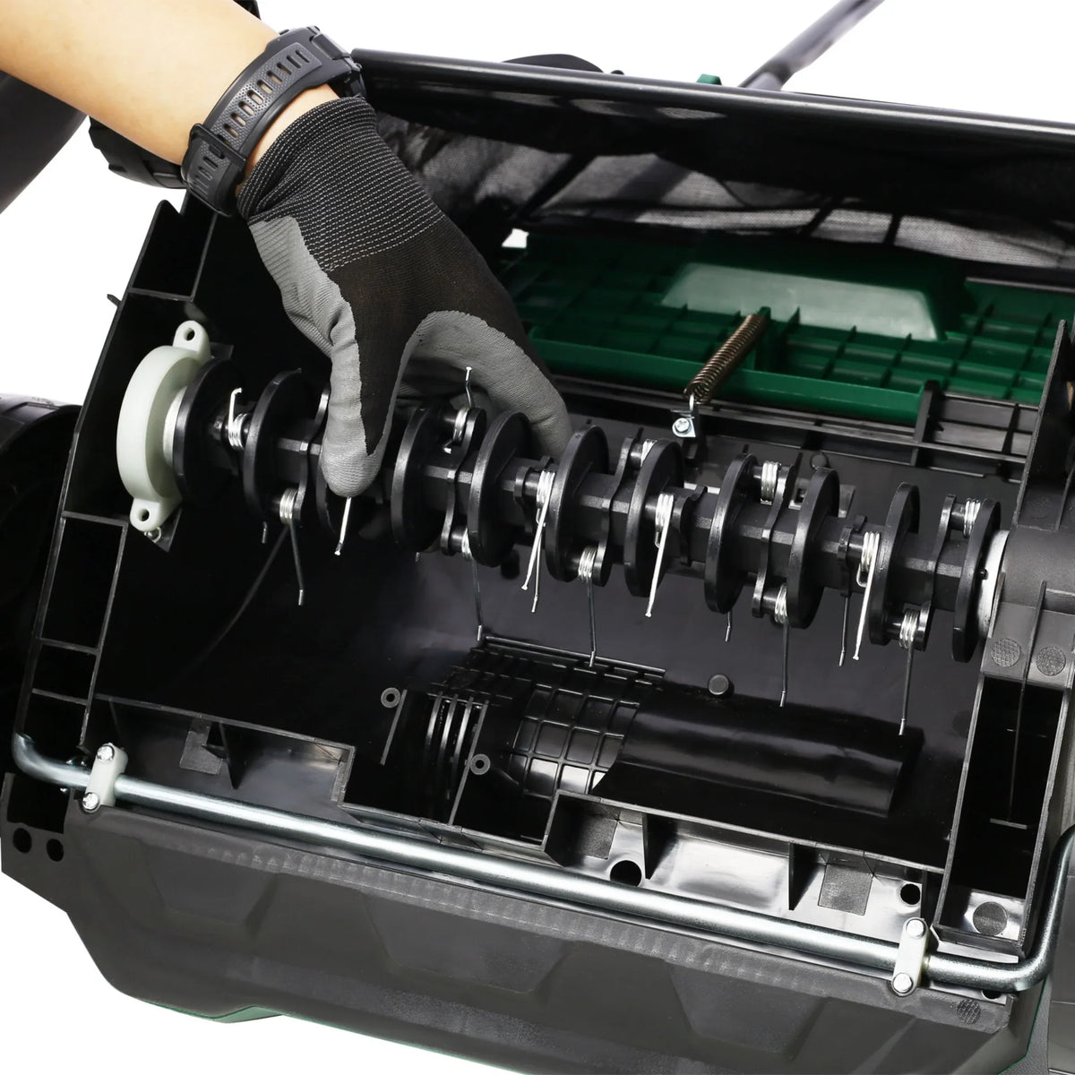 2-in-1 13" Dethatcher & Scarifier, 12 Amp Electric Garden Lawn Mover, Removable Collection Bag extra large 32QT