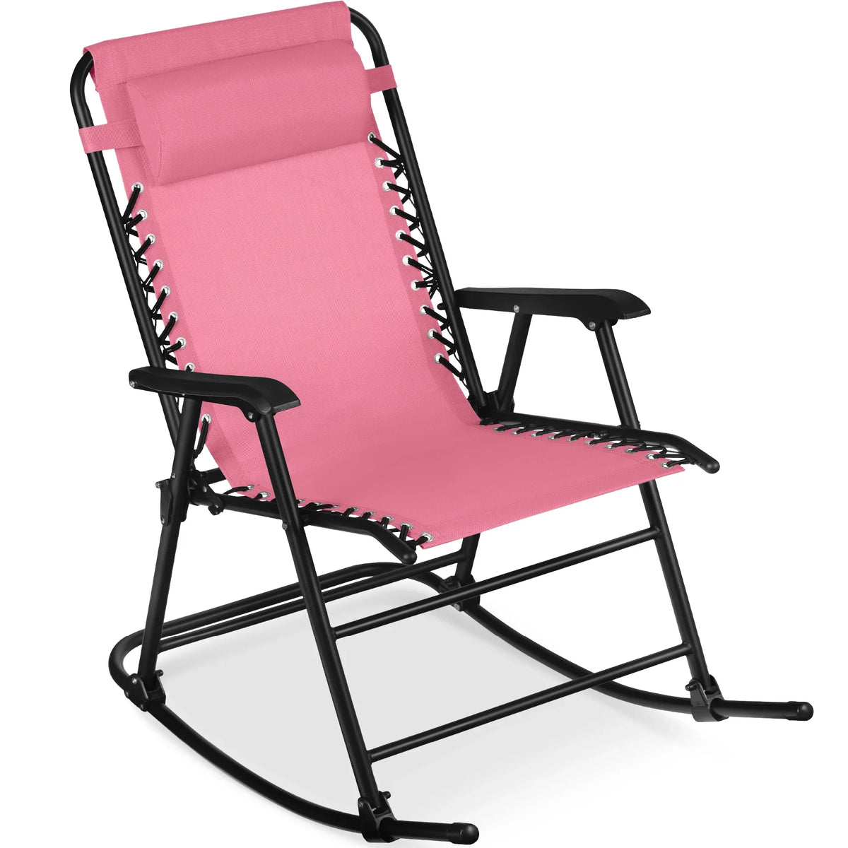 Best Choice Products Folding Outdoor Zero Gravity Rocking Lounge Chair w/ Headrest Pillow - Black