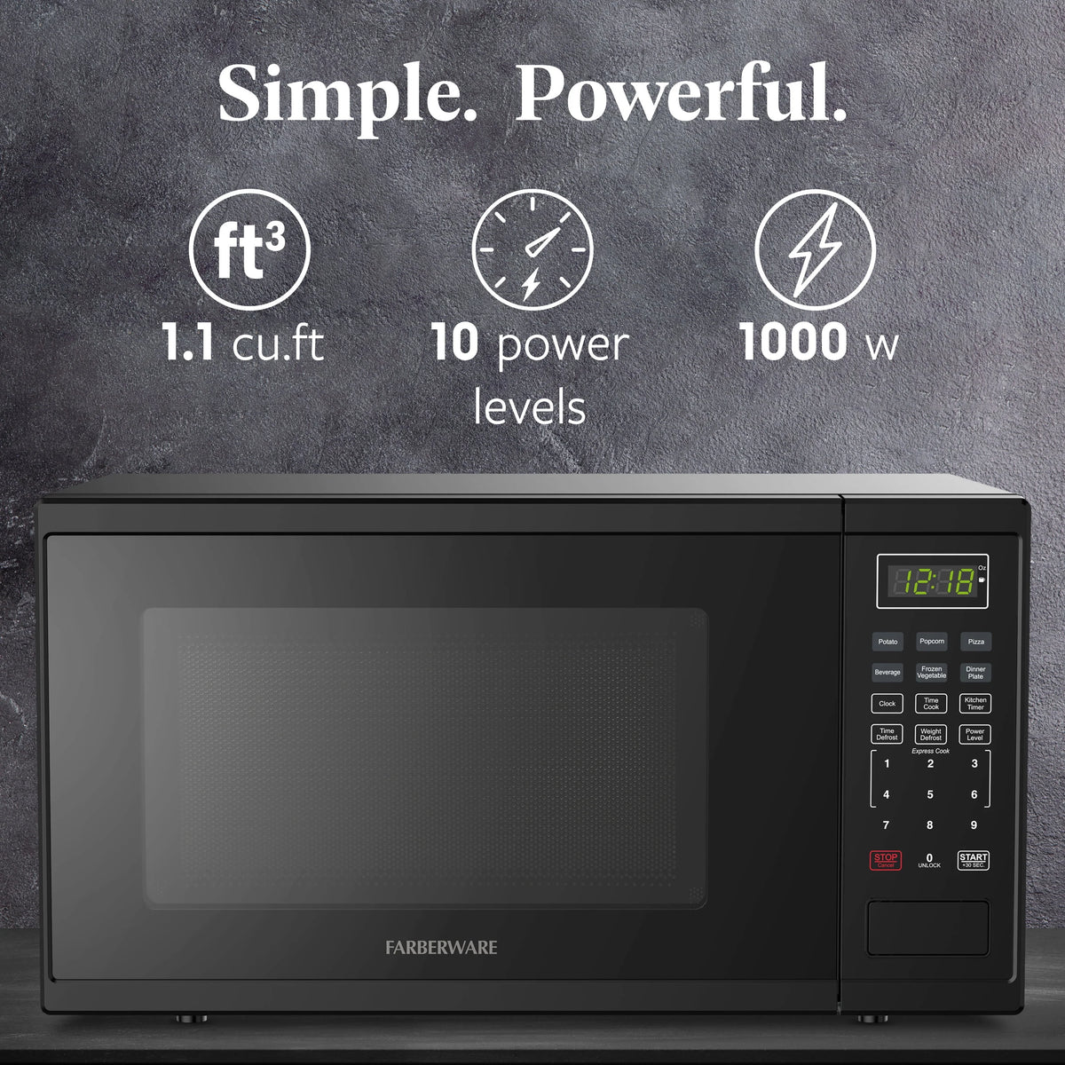 Farberware Countertop Microwave Ov 1100 Watts, 2.2 cu ft - Smart Sensor With LED Lighting and Child Lock - Perfect for Apartments and Dorms - Easy Clean Black Interior, Stainless Steel