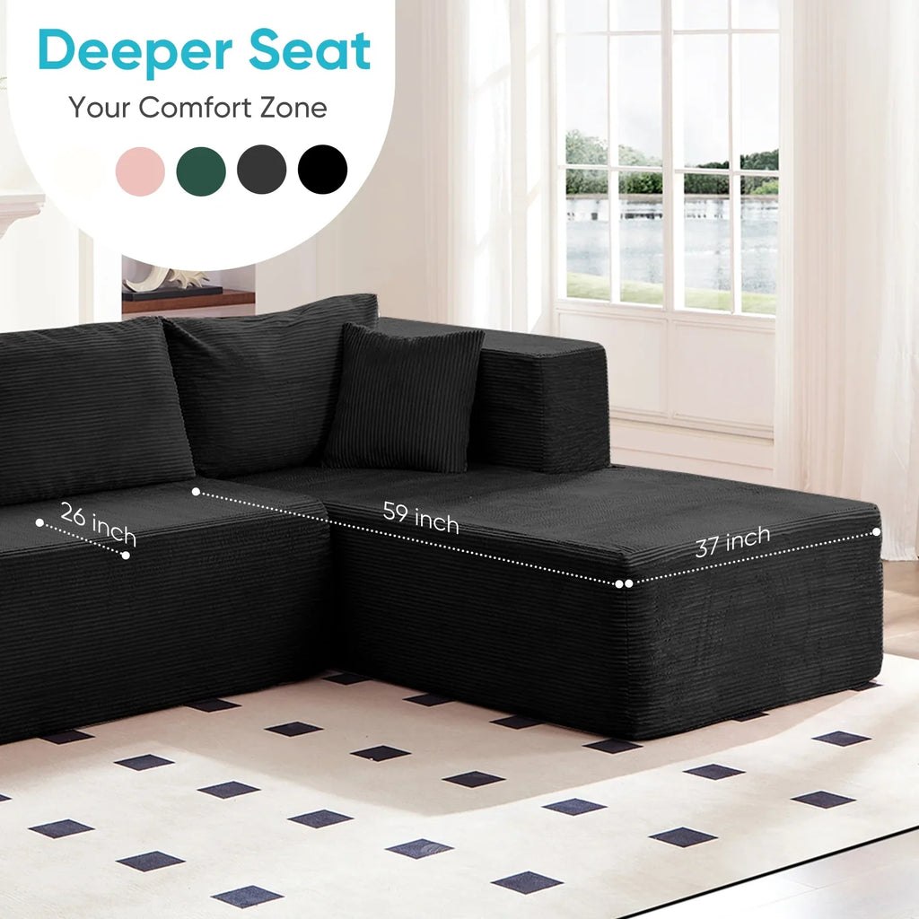 ZAFLY 106" Cloud Sectional Couch with Chaise, No Assembly Required L Shaped Sleeper Sofa, Oversized Deep Seat Modular Couches and Sofas for Living Room - Right, Black
