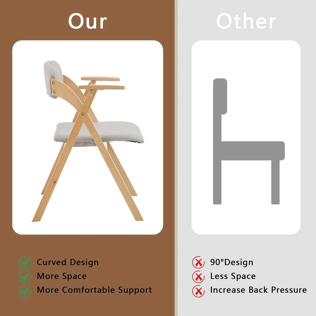 Ktaxon Folding Chairs Rubber Wood Frame Foldable Event Chairs Padded Diner Chairs for Office and Party Reading Dining Set of 2 Light Gray