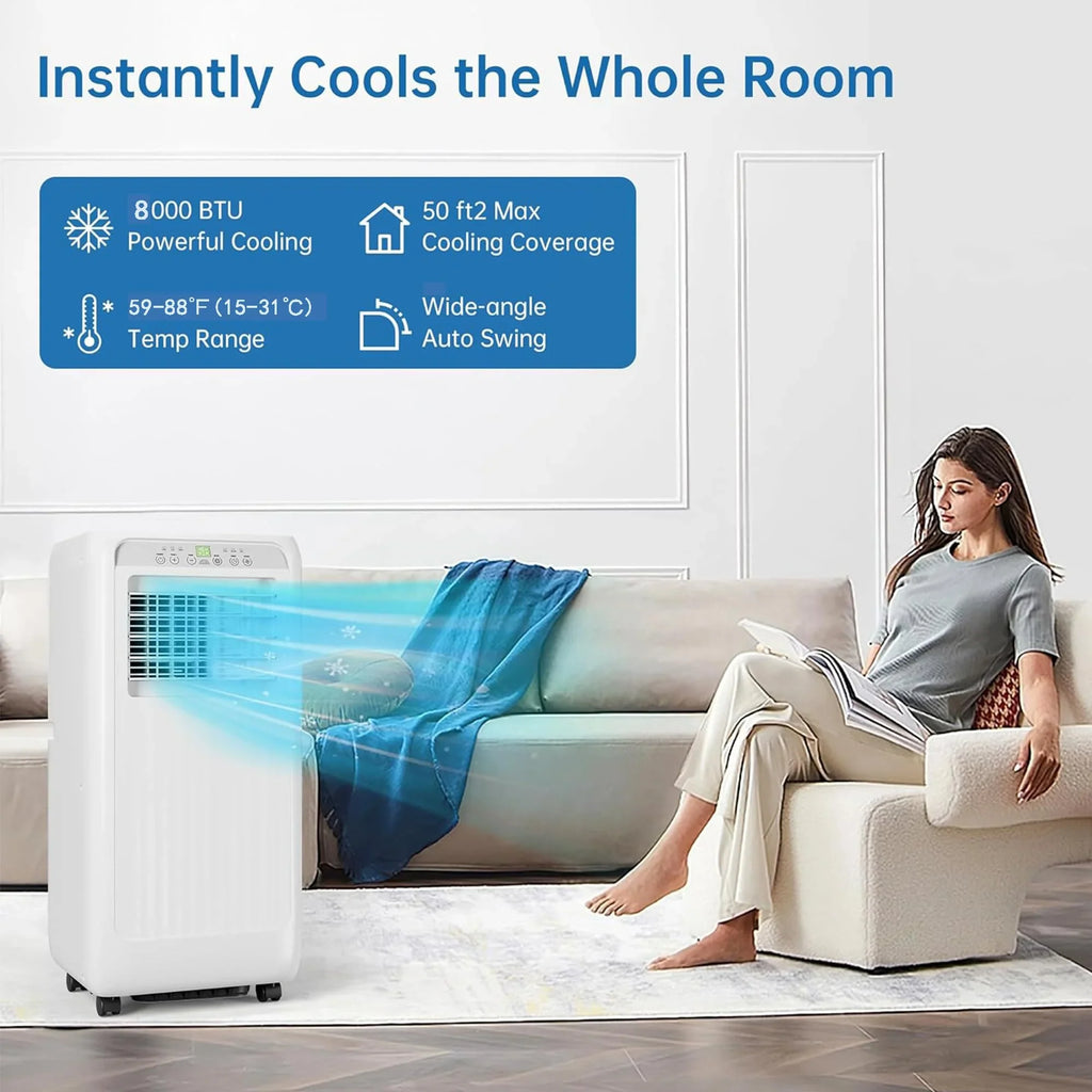 TROPOW 8000Btu Portable Air Conditioner 4-in-1 Portable AC Unit Cool up to 350sq.ft, Portable Air Conditioners with Remote Control & Window Kit1-24H Timers