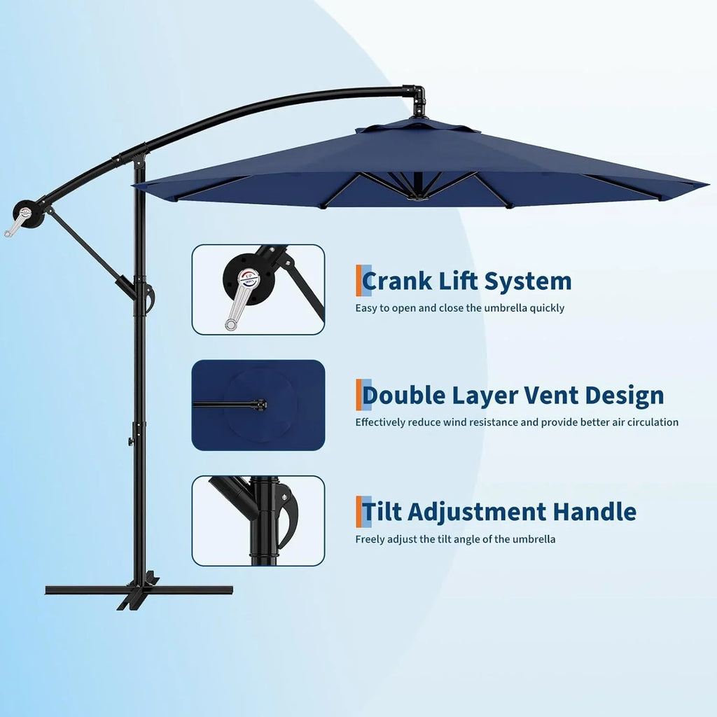Emorefun Cantilever Umbrella, 10ft Heavy Duty Patio Umbrella with Easy Lift & Tilt Adjustment, Large Outdoor Umbrella for Deck Pool Garden Backyard, Navy Blue