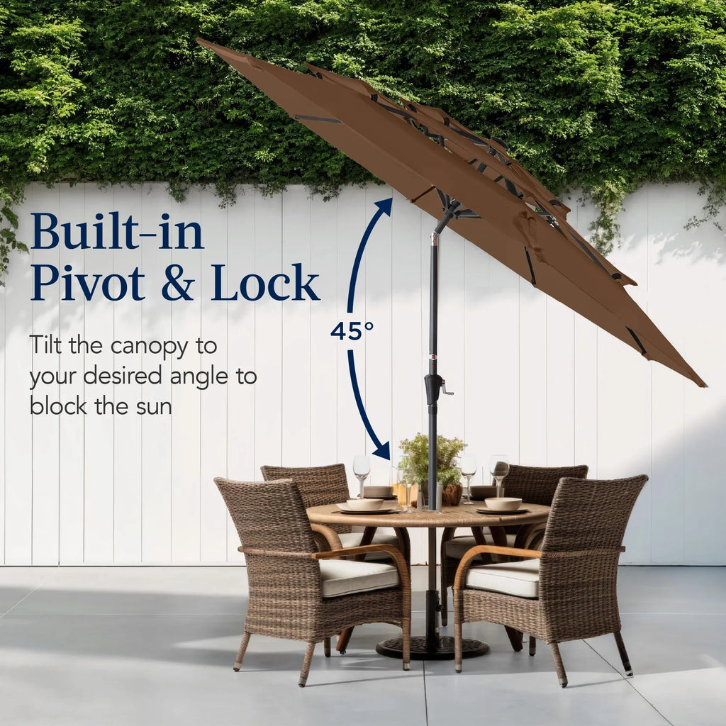Best Choice Products 10ft 3-Tier Patio Umbrella, Market Sun Shade w/ Tilt Adjustment, Easy Crank - Red