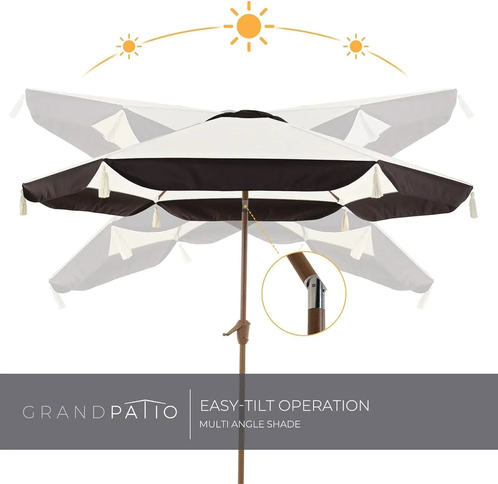 Grand Patio Ourdoor 9 ft Patio Umbrella with Fringe Tessels Market Umbrella & Push Button Tilt & Crank