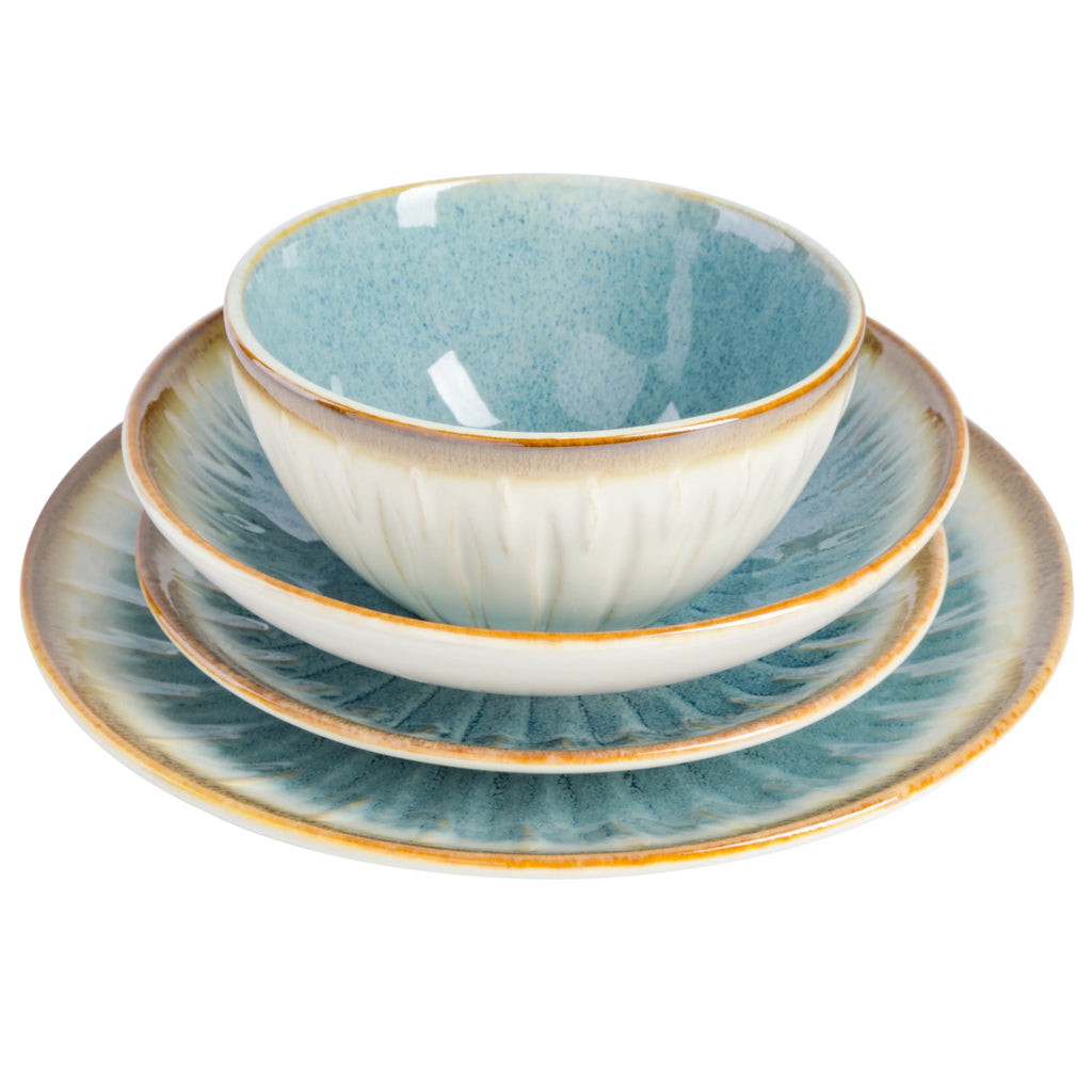 Gibson Elite Mayfair Bay 16 Piece Double Bowl Embossed Reactive Dinnerware a. Blue