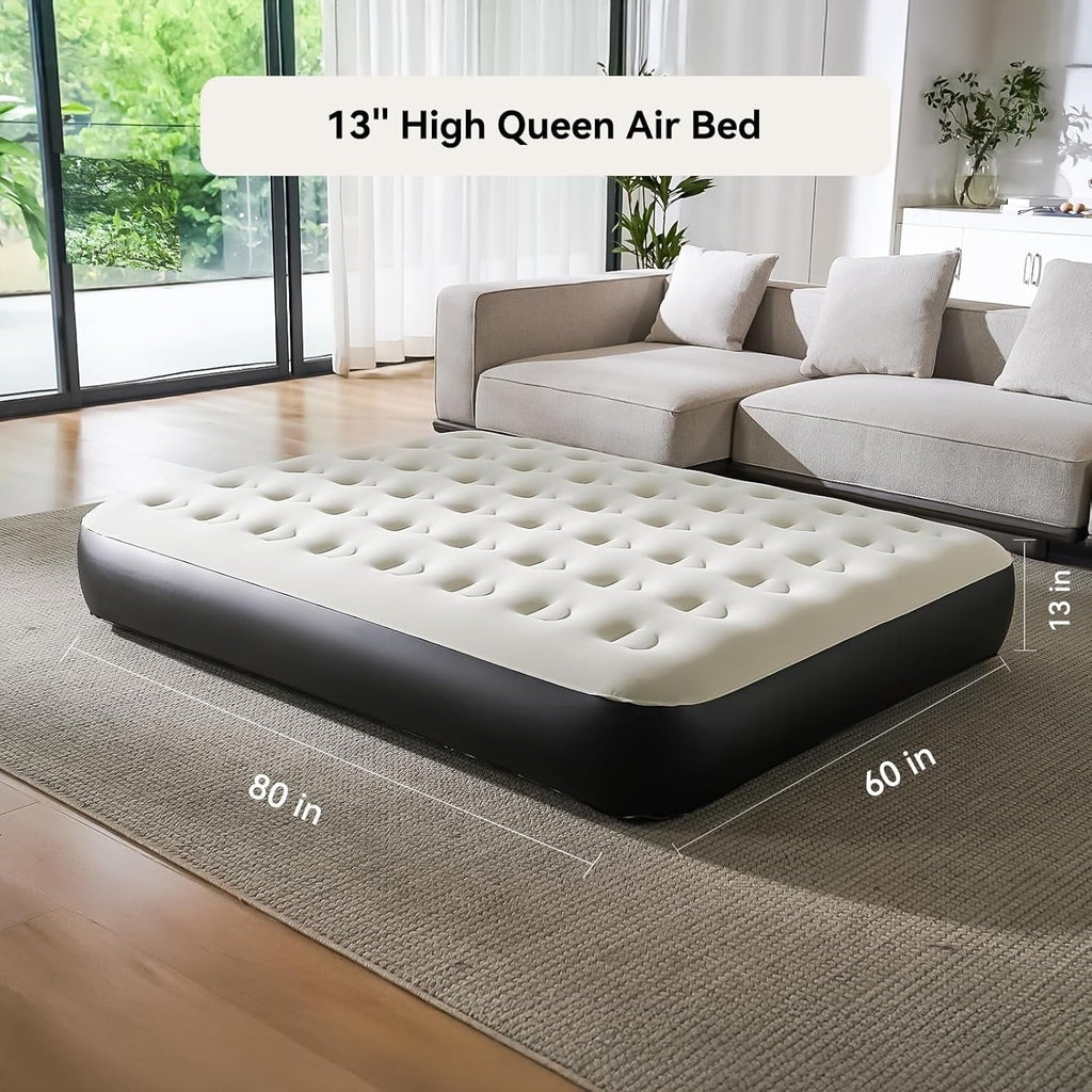 Queen Air Mattress - 13" High, Built-in Battery Removable Pump, Portable Inflatable Bed for Camping/Home/Guest