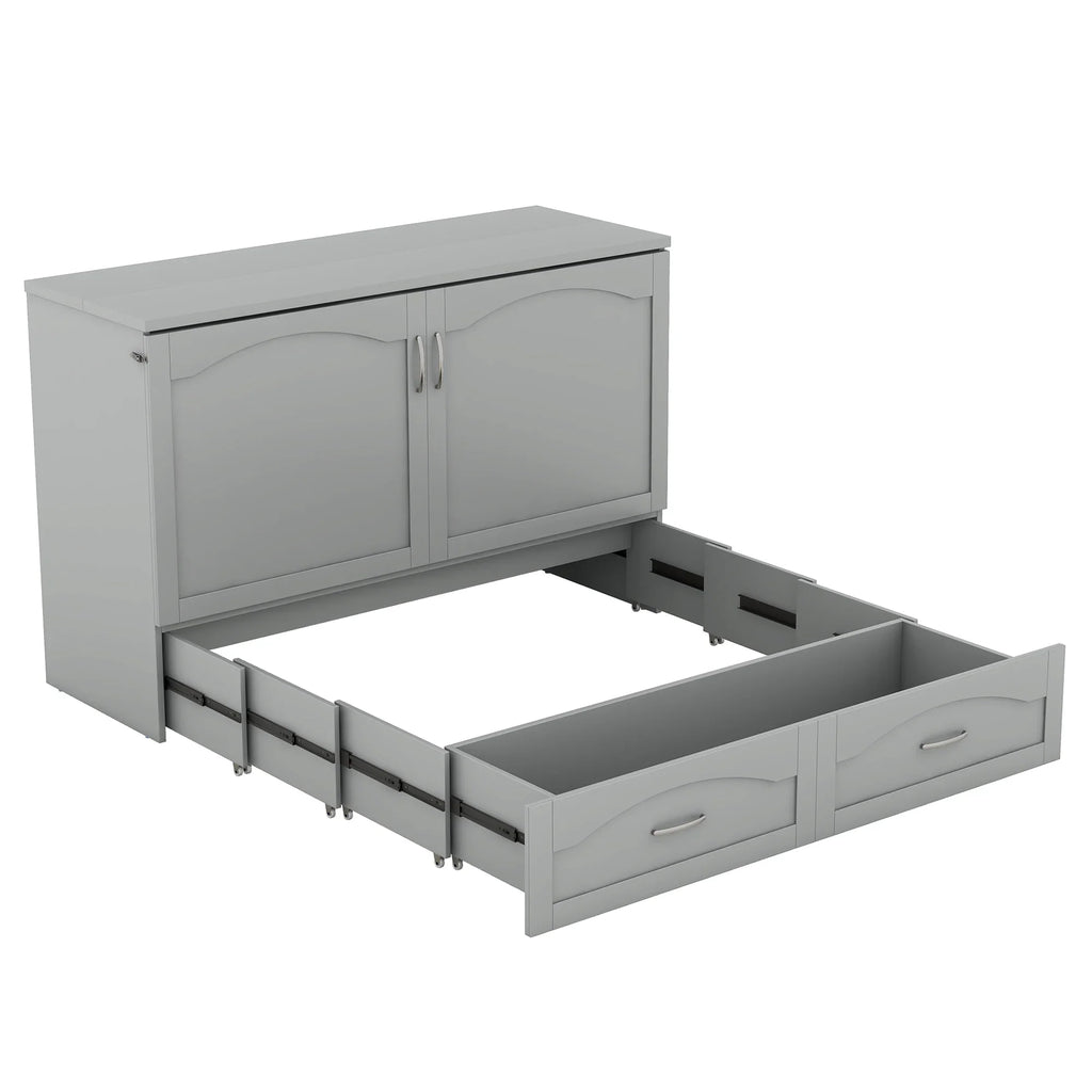 Harper & Bright Designs Full Size Murphy Bed with Shelves, Foldable Wall Bedframe w/Flexible Slats Support, Space-Saving Design, Can Be Folded Into Cabinet, White
