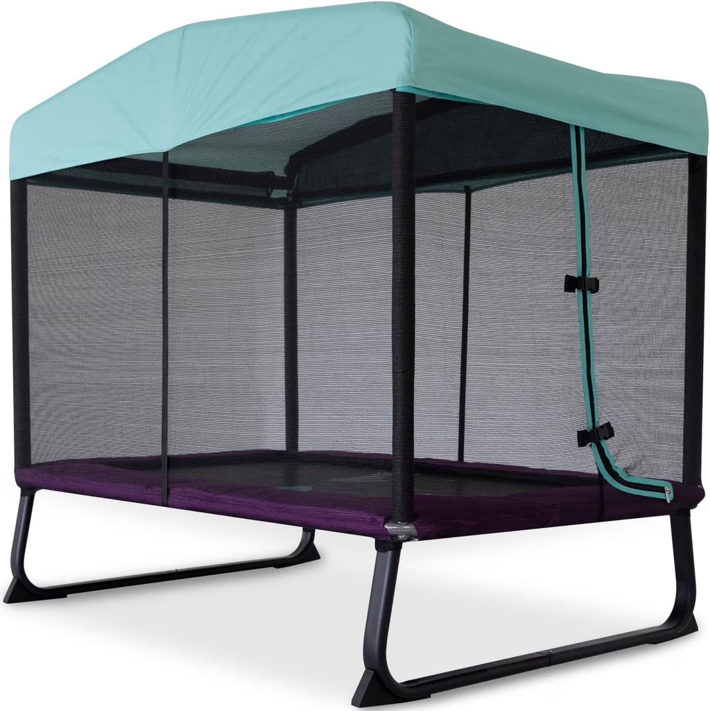 Skywalker Trampoline 6x4ft Rectangle Trampoline with Enclosure Net for Kids and Toddlers, up to 200 LB Safe and Stylish Design Blue and Purple