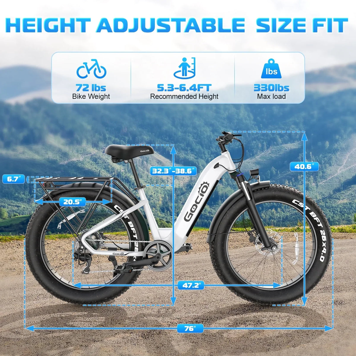 Gocio Electric Bike for Adults, 26" Fat Tire E-Mountain Bike, 1350W Peak Motor 48V 15Ah Battery, 22MPH 7-Speed Ebike for off Road, UL 2849