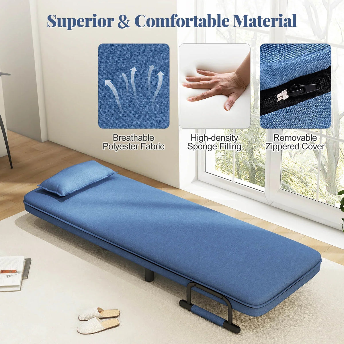 Costway 3-in-1 Convertible Sofa Bed with 5-Position Adjustable Backrest & Lumbar Pillow Brown