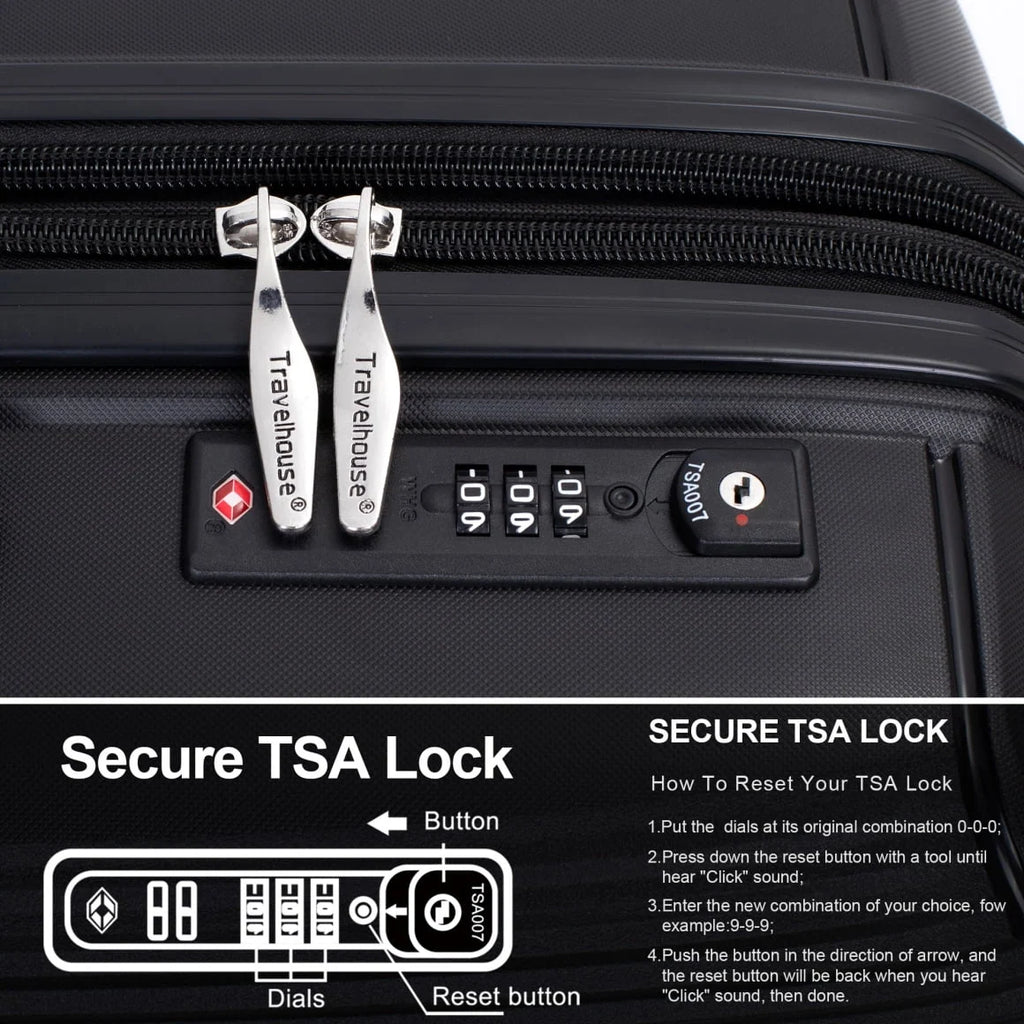 3 Pieces Luggage Set (20/24/28), Expandable PP Lightweight Hardshell Durable Suitcase with 4 Double 360 Degrees Mute Spinner Wheels and TSA Lock for Men Women, Black