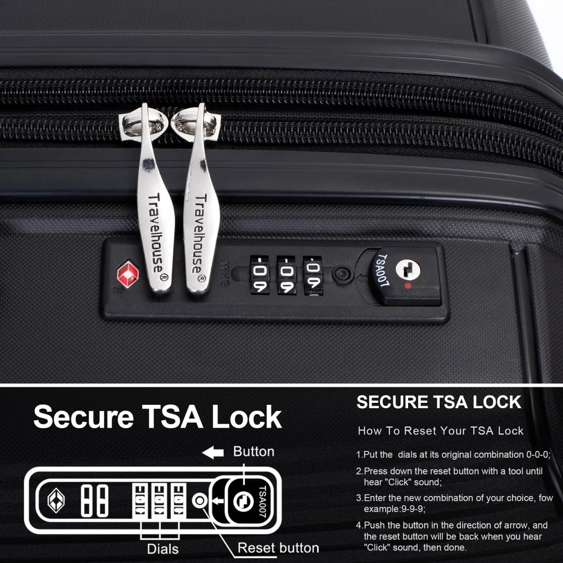 3 Pieces Luggage Set (20/24/28), Expandable PP Lightweight Hardshell Durable Suitcase with 4 Double 360 Degrees Mute Spinner Wheels and TSA Lock for Men Women, Black