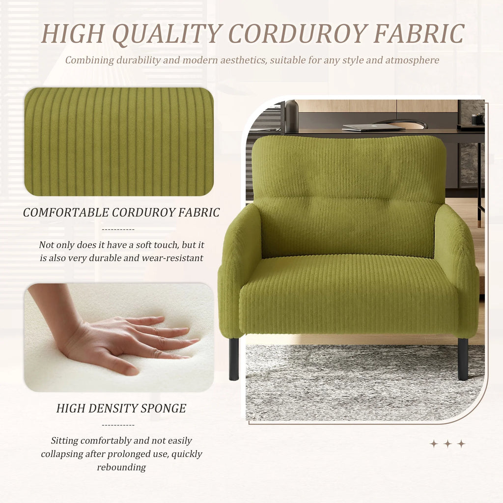 Modern Accent Chair,Armchair,Corduroy Fabric Sofa Chairs,Upholstered Armchair for Living Room,Bedroom,Office,Olive Green