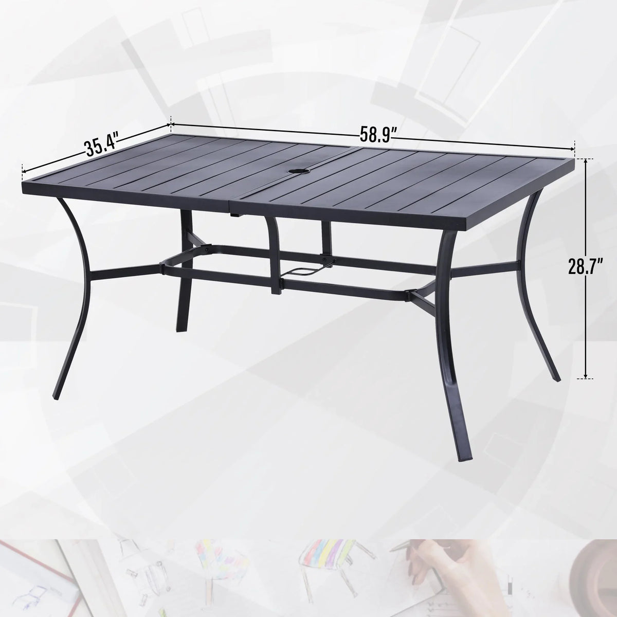 Sophia & William 6-seat Outdoor Metal Table with Adjustable Umbrella Hole 1.57" or 1.9"