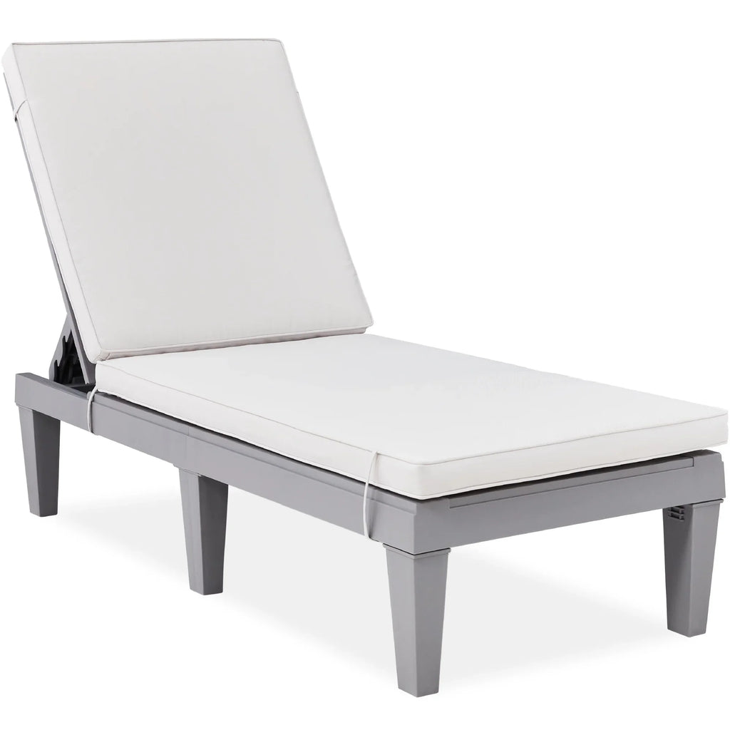 Best Choice Products Outdoor Lounge Chair, Resin Patio Chaise Lounger w/ Seat Cushion, 5 Positions - Gray/Navy