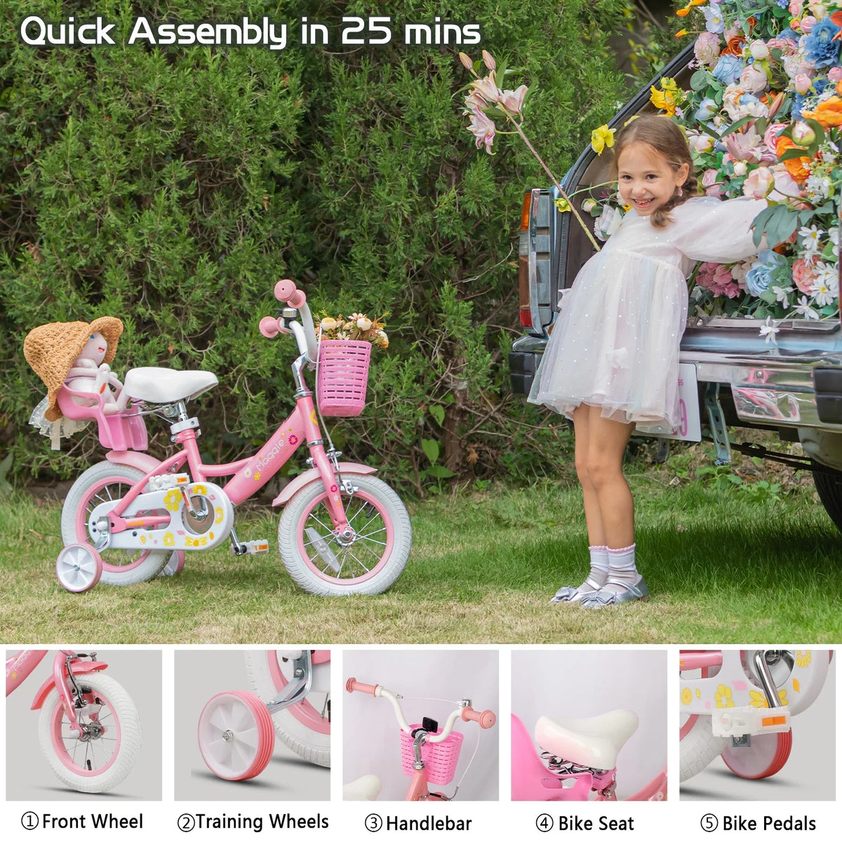 Glerc Maggie 12 inch Kids Girls Bike for Ages 2-4 Years Child, Peach