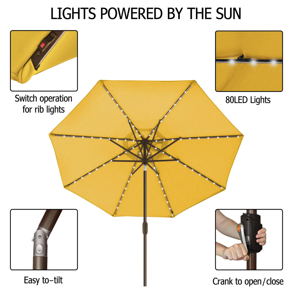 EliteShade Sunbrella Solar Umbrellas 9ft Market Umbrella with 80 LED Lights Patio Umbrellas Outdoor Table Umbrella with Ventilation and 5 Years Non-Fading Top,Ruby