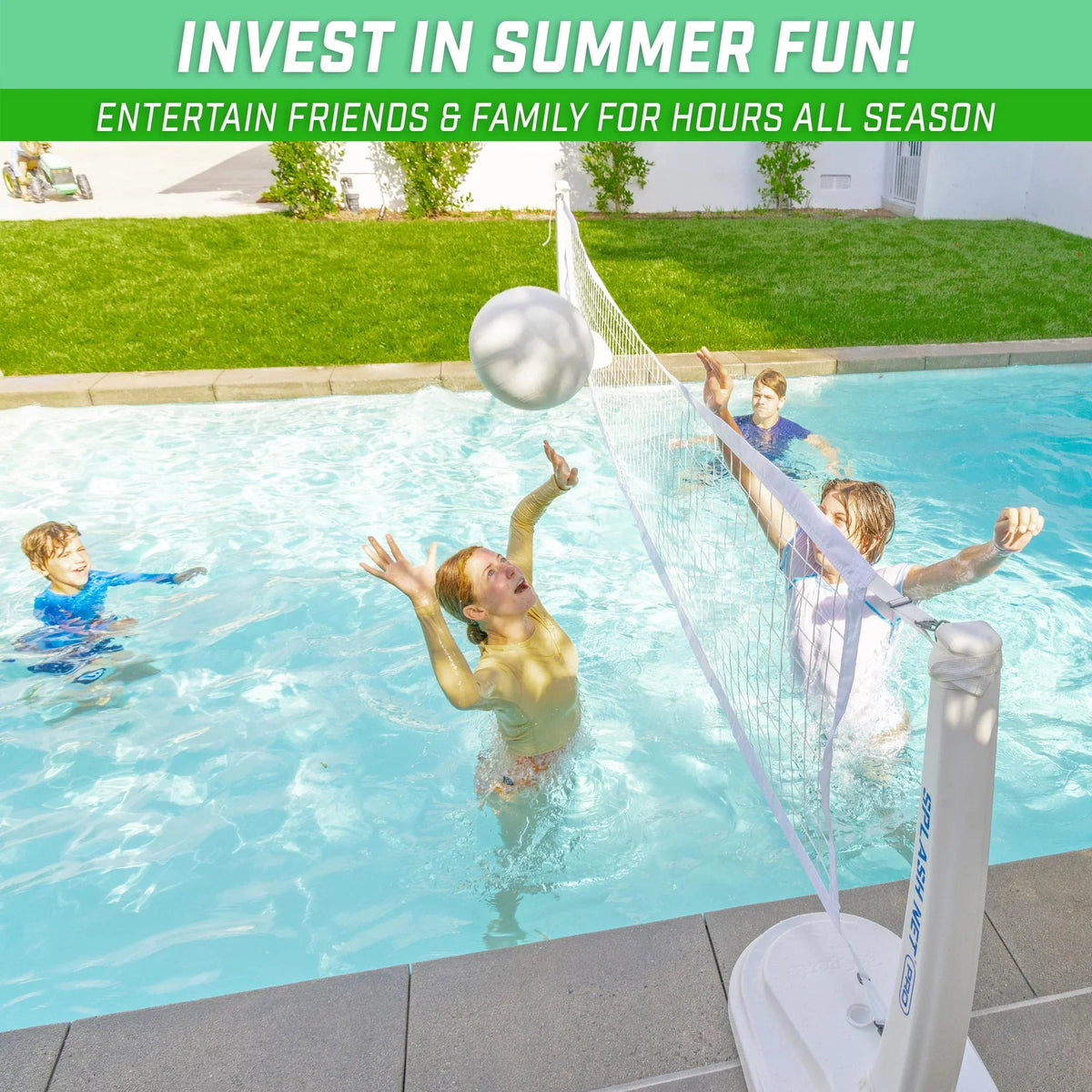 GoSports Splash Net PRO Pool Volleyball Net - Includes 2 Water Volleyballs and Pump - White