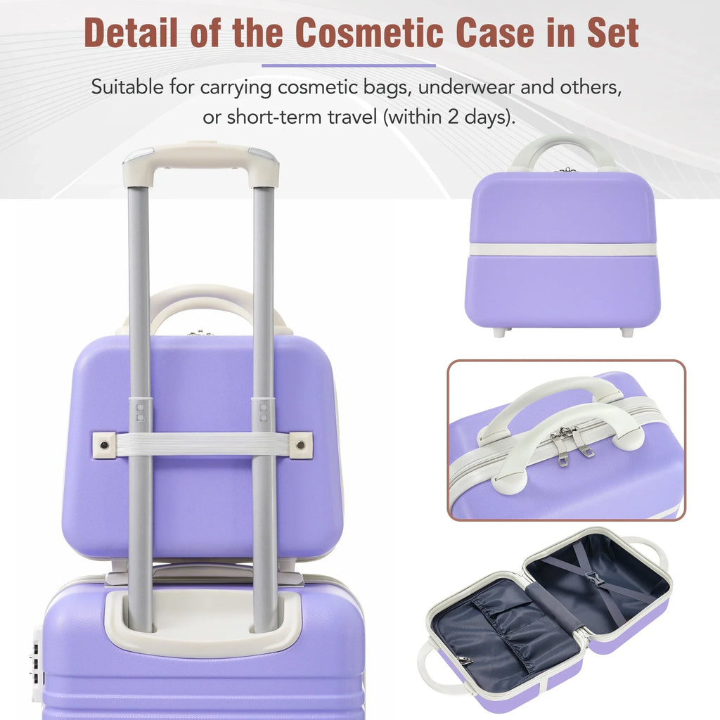 4 Piece ABS Hard Shell Luggage Sets with Cosmetic Case,Lightweight Suitcase with TSA Lock,Airline Certified Carry-on Luggage(20/24/28in),Green
