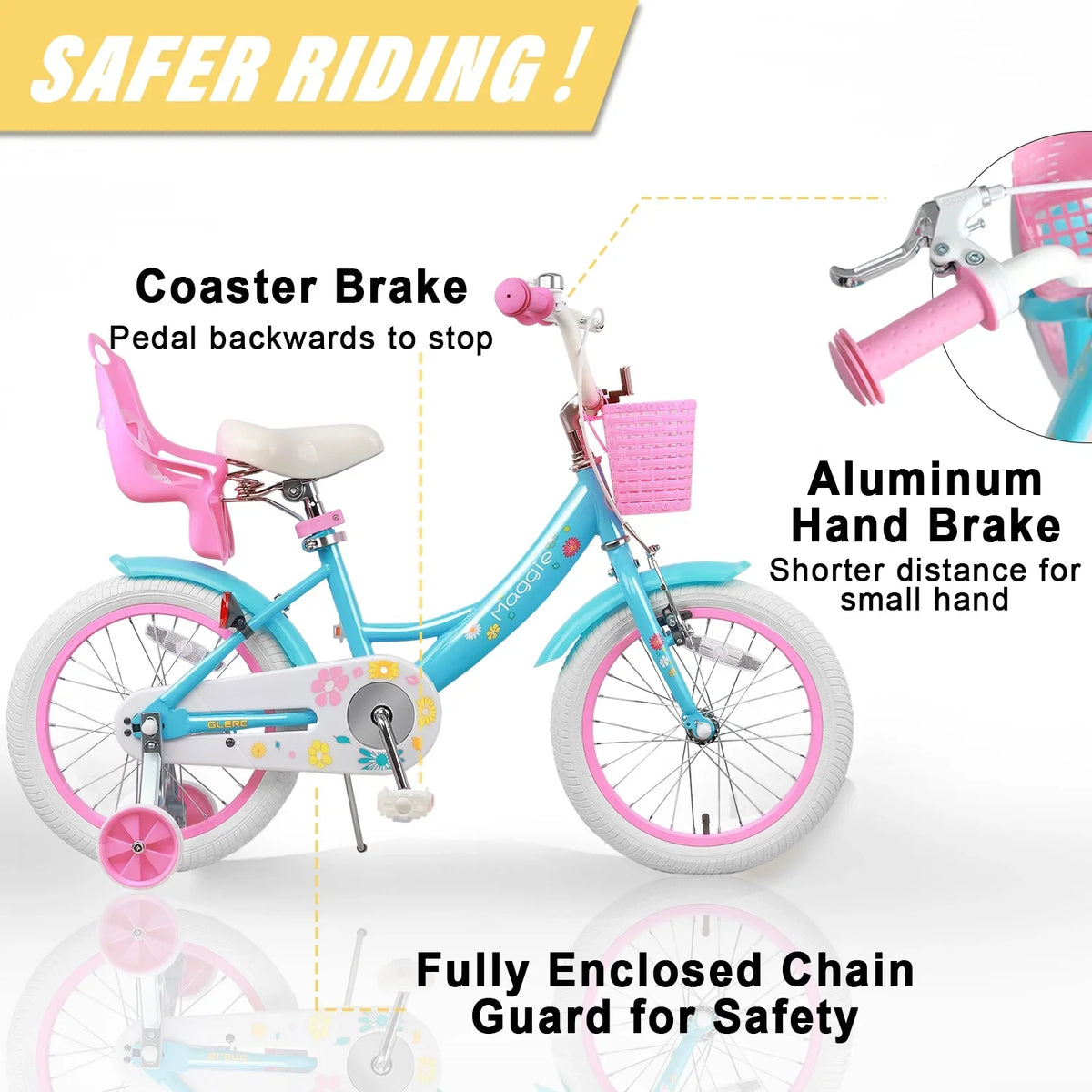 Glerc Maggie 12 inch Kids Girls Bike for Ages 2-4 Years Child, Peach
