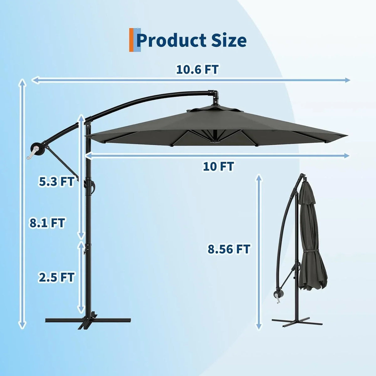 Emorefun Cantilever Umbrella, 10ft Heavy Duty Patio Umbrella with Easy Lift & Tilt Adjustment, Large Outdoor Umbrella for Deck Pool Garden Backyard, Navy Blue