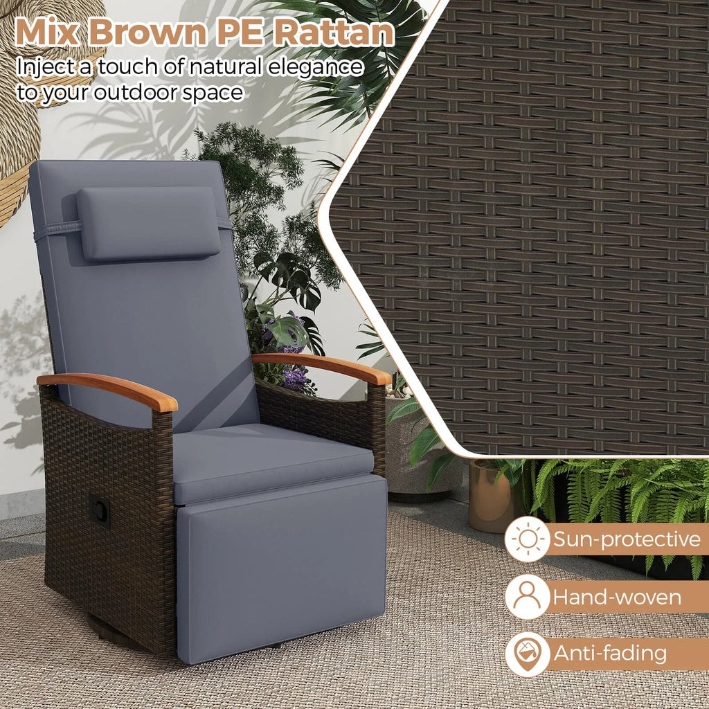 Costway Outdoor 360" Swivel Rattan Recliner Chair Patio Wicker Chaise Lounge Chair Beige