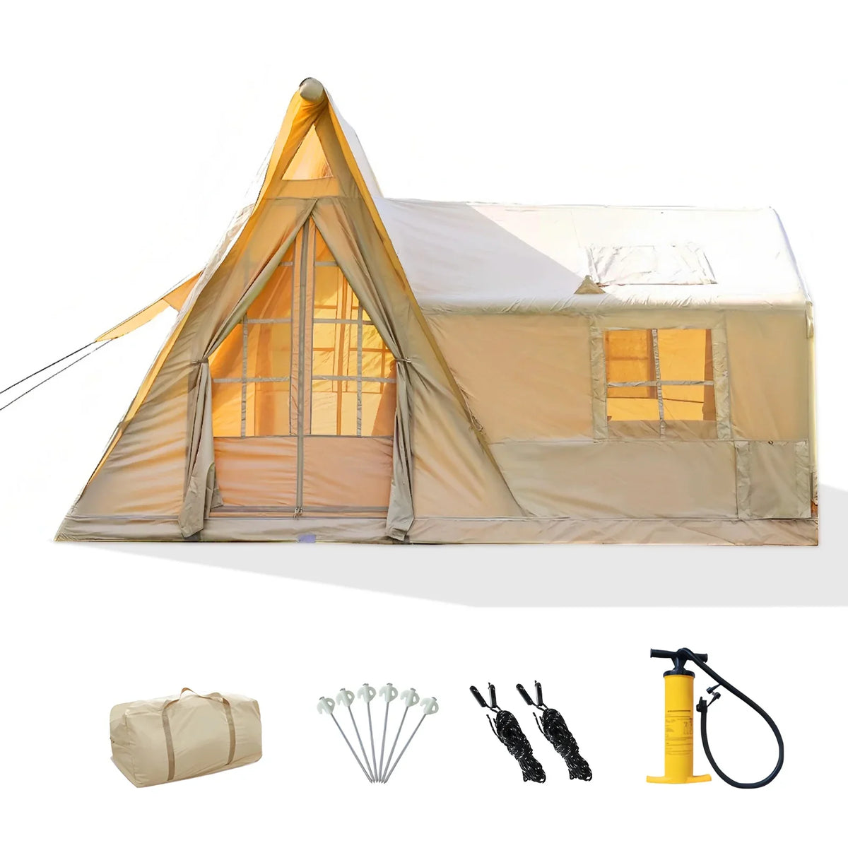 Inflatable Camping Tents 4/6/8/10 Person,129 Square Feets Large Blow up Tent with Stove Jack
