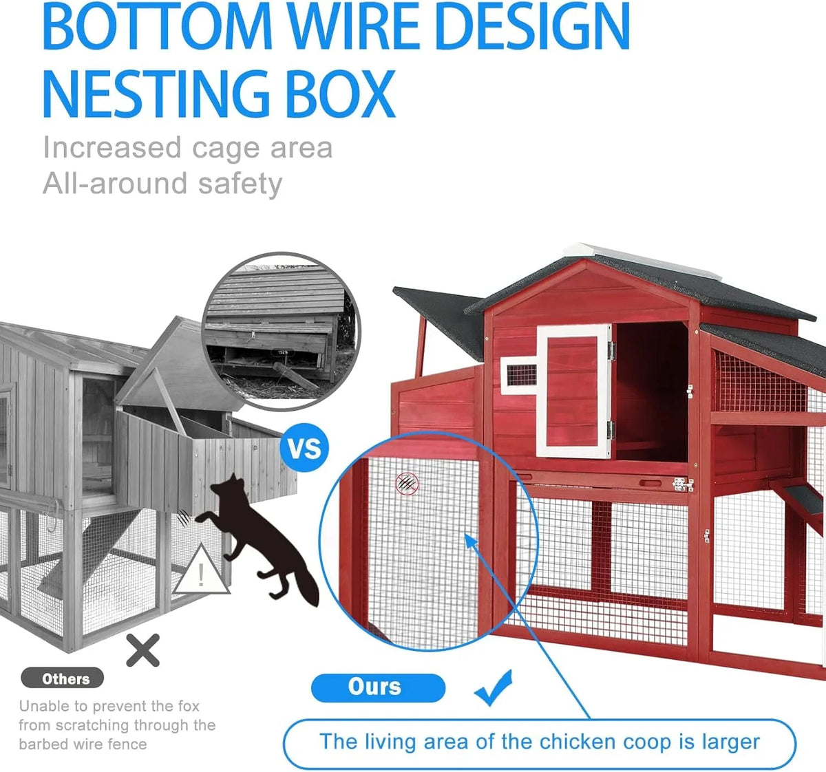 PETSCOSSET Chicken Coop with Run Large Wooden Chicken Tractor with Wheels Waterproof Outdoor Hen House Poultry Cage, Gray