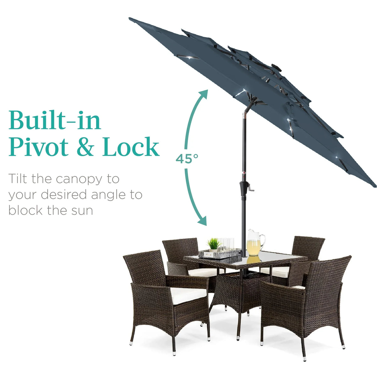 Best Choice Products 10ft 3-Tier Solar Patio Umbrella w/ 24 LED Lights, Tilt Adjustment, Easy Crank - Tan