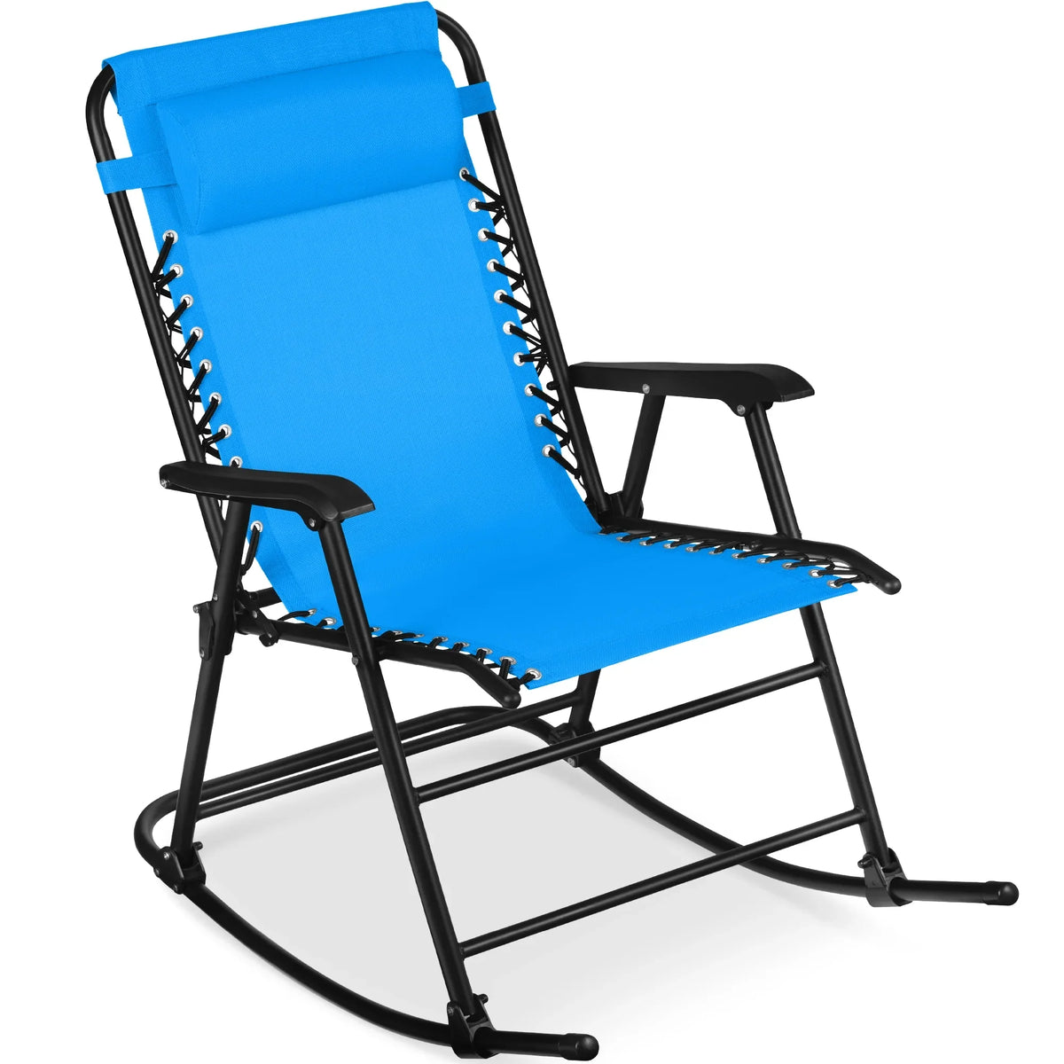 Best Choice Products Folding Outdoor Zero Gravity Rocking Lounge Chair w/ Headrest Pillow - Black