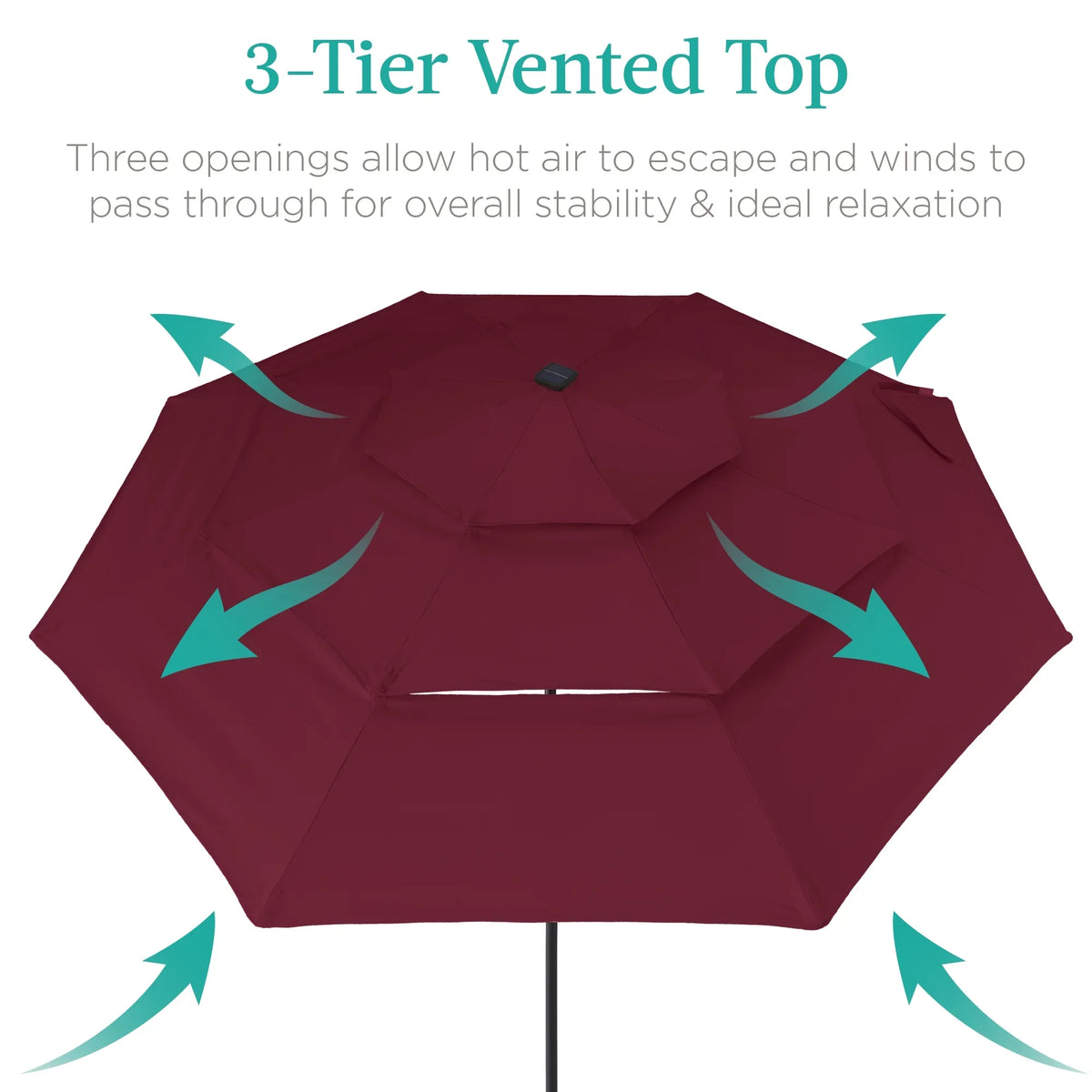 Best Choice Products 10ft 3-Tier Solar Patio Umbrella w/ 24 LED Lights, Tilt Adjustment, Easy Crank - Tan