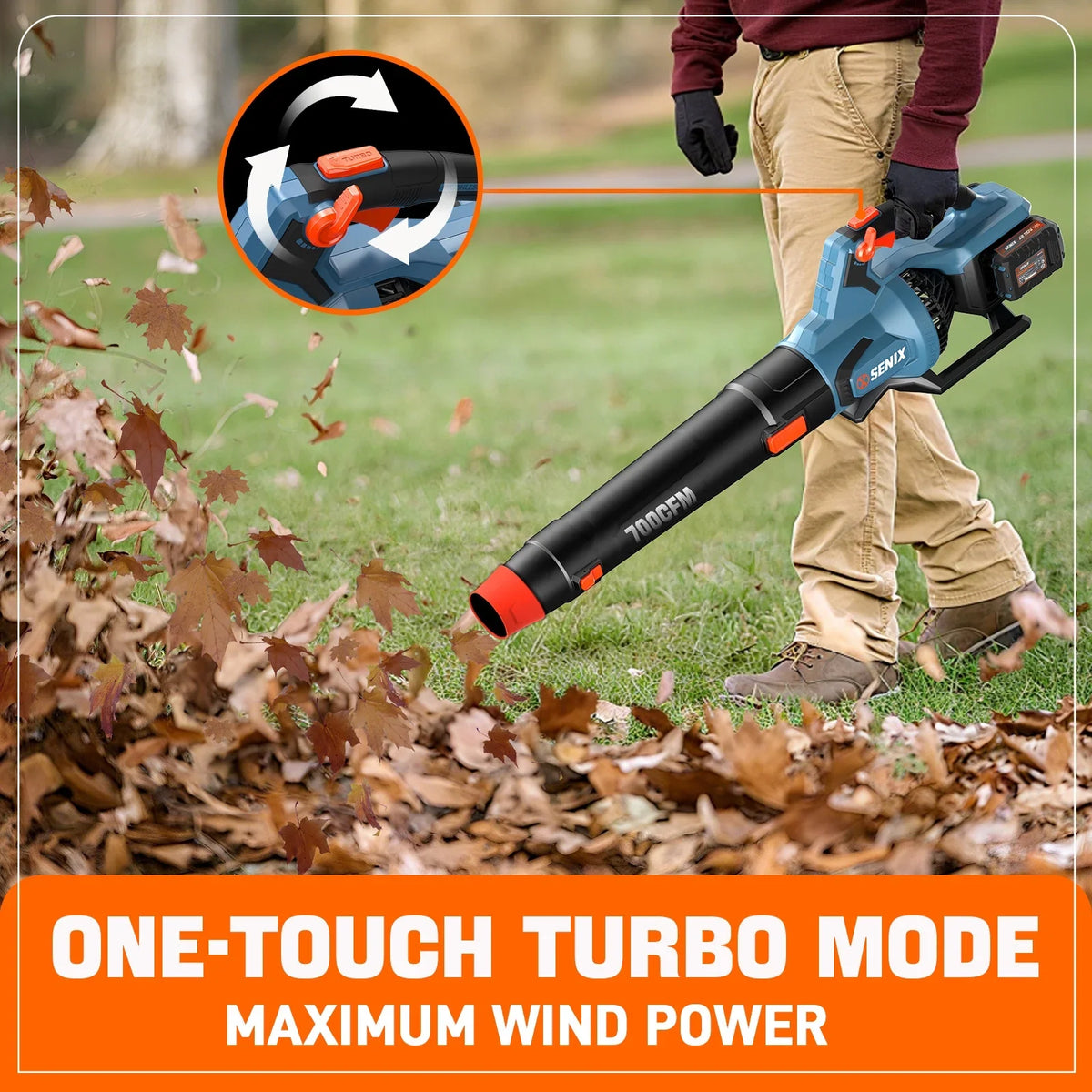 SENIX X6 60V Max* Brushless Cordless Leaf Blower with 4.0 Ah Battery and Charger, Variable Speed Up to 810CFM 170MPH, BLAX6-M1
