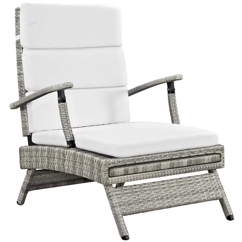 Modway Envisage Chaise Outdoor Patio Wicker Rattan Lounge Chair in Light Gray White