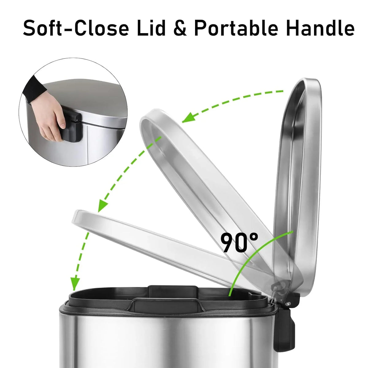 Arlopu Step Trash Can Combo Set, 13.2 Gallon & 1.3 Gallon, Stainless Steel Garbage Bin with Foot Pedal for Kitchen, Home, Office, Soft-Close Lid