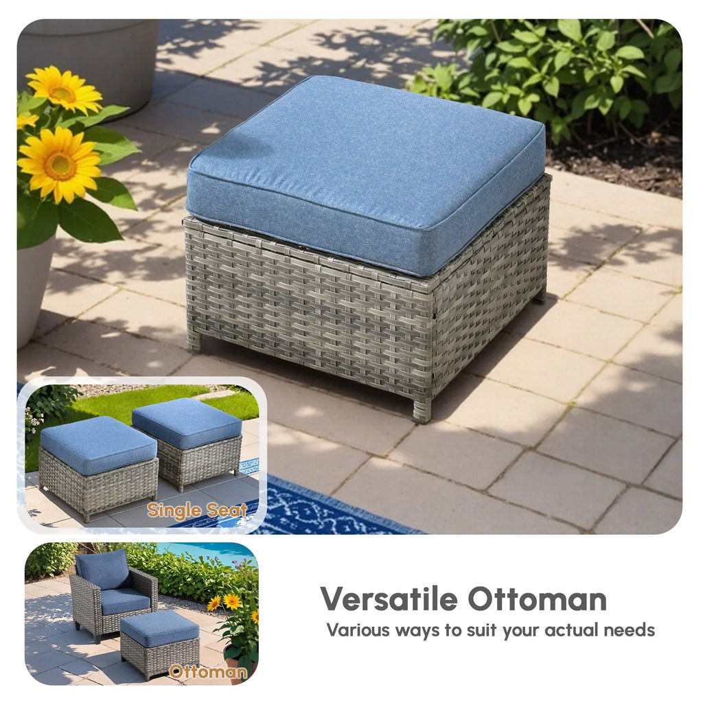 Ovios 5 Pieces Outdoor Patio Furniture Set Wicker Rattan Outdoor Conversation Comfortable Sectional Sofa with Steel Frame, Grey