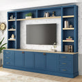 Euroco 102.3"W Farmhouse 4-Piece Entertainment Center Wall Unit with Adjustable Shelf, Modern Large TV Stand with Bookshelves