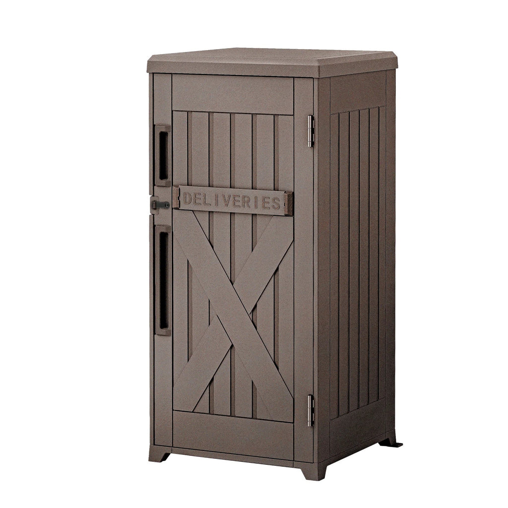 Uforic 60-Gallon Large Outdoor Package Delivery Storage Box, Double-Wall Resin Waterproof Deck Box for Porch or Curbside, Lockable, Brown